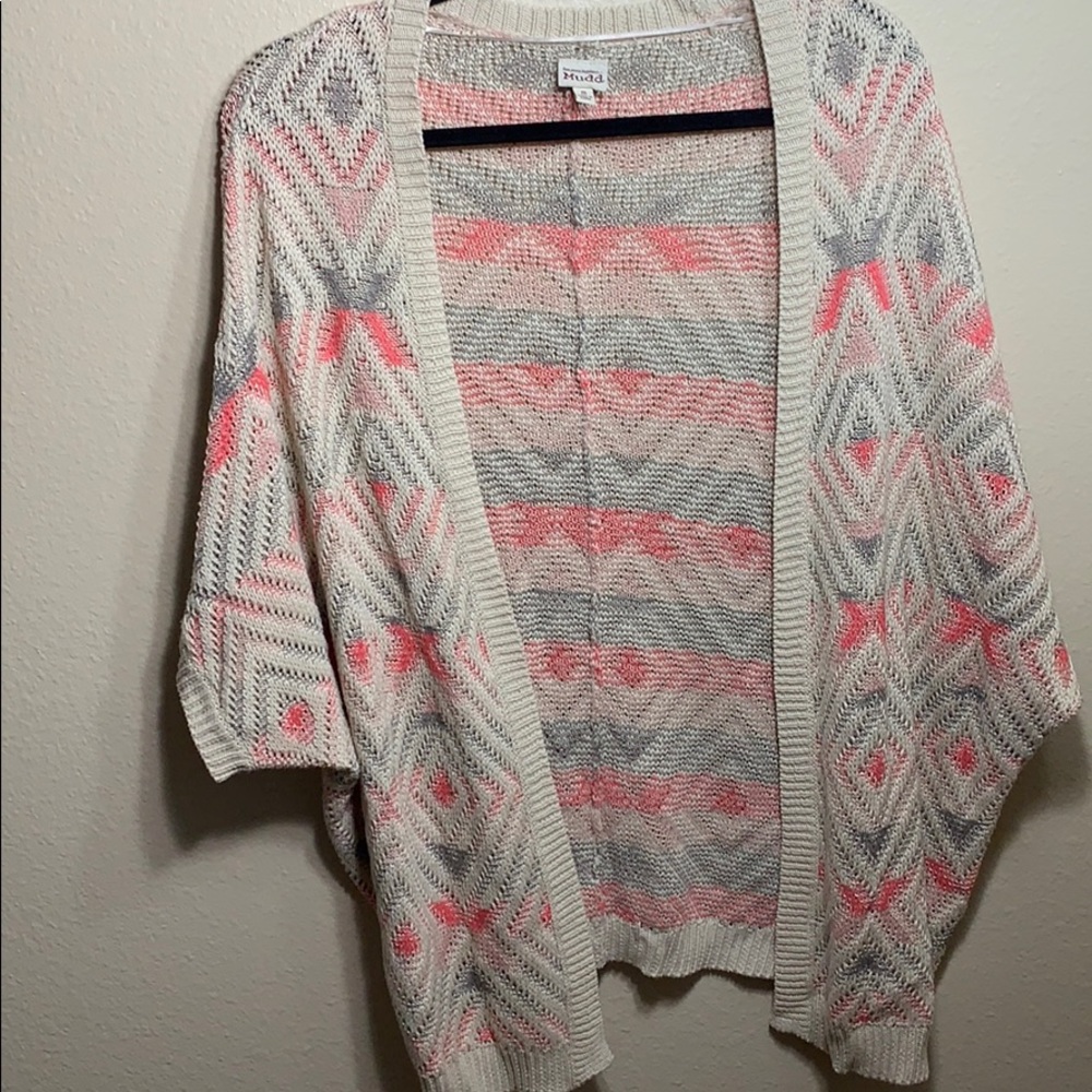 Pink gray and tan cardigan
